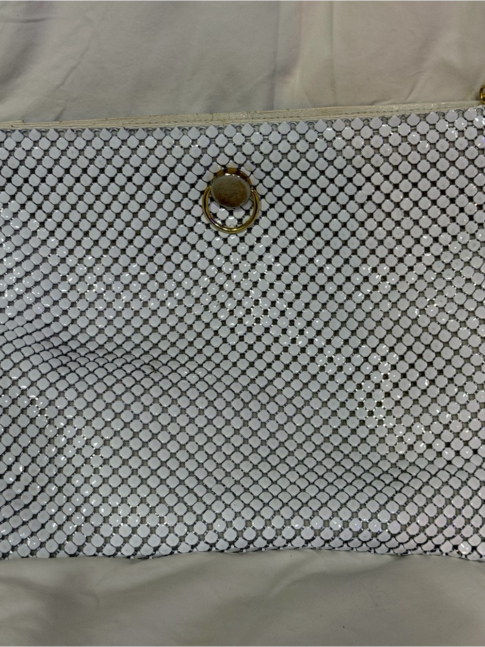 White Sequin Mesh Clutch with Gold Ring Accent - Picture 2 of 4